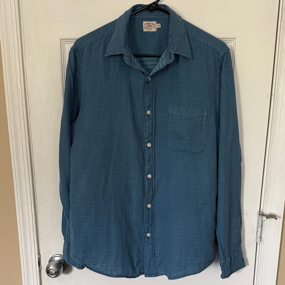 Faherty Teal Casual Button-Down Shirt